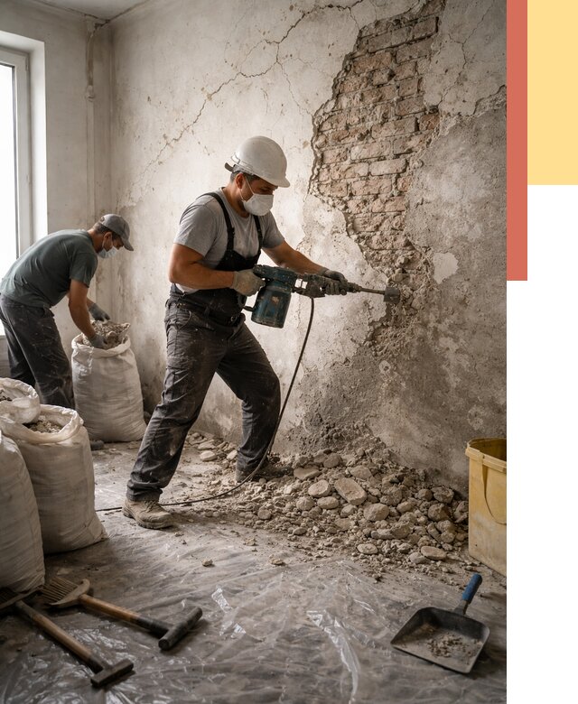 Демонтаж штукатурки со стен в Канске от 7869 руб/м² — быстро и недорого | ОТДЕЛОЧНИК-Кнс