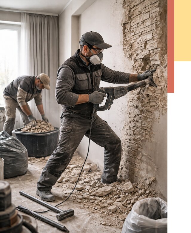 Демонтаж декоративного камня в Канске от 1585 руб/м² — быстро и недорого | ОТДЕЛОЧНИК-Кнс