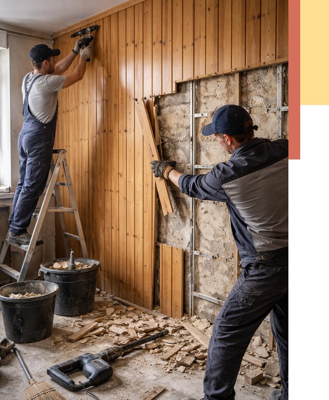 Демонтаж вагонки со стен в Канске от 1585 руб. — снятие, удаление, срочно | ОТДЕЛОЧНИК-Кнс