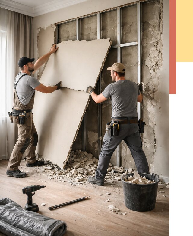 Демонтаж гипсокартона со стен в Канске от 383 руб. — услуги демонтажа | ОТДЕЛОЧНИК-Кнс