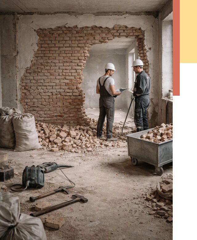 Демонтаж кирпичных стен в Канске от 4590 руб. — быстро, недорого, под ключ | ОТДЕЛОЧНИК-Кнс