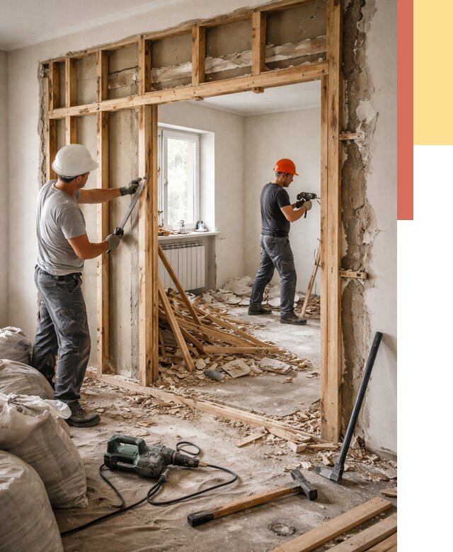 Демонтаж деревянных перегородок в Канске от 3497 руб. — быстро и недорого | ОТДЕЛОЧНИК-Кнс