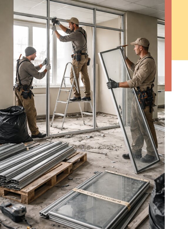 Демонтаж алюминиевых перегородок в Канске от 4590 руб. — быстро и недорого | ОТДЕЛОЧНИК-Кнс