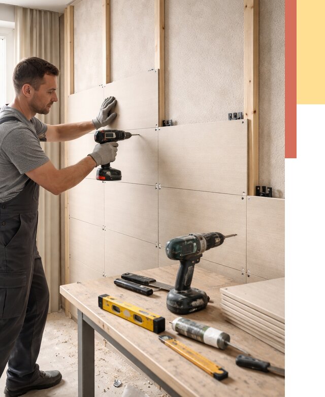 Монтаж МДФ панелей на стены в Канске от 1366 руб. под ключ | ОТДЕЛОЧНИК-Кнс