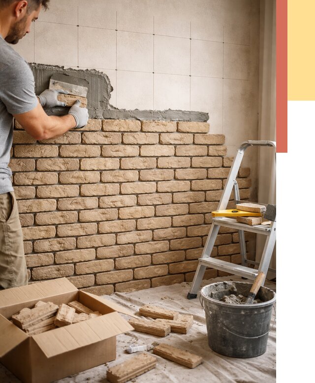 Монтаж декоративного кирпича в Канске от 3497 руб./м² — быстро и недорого | ОТДЕЛОЧНИК-Кнс