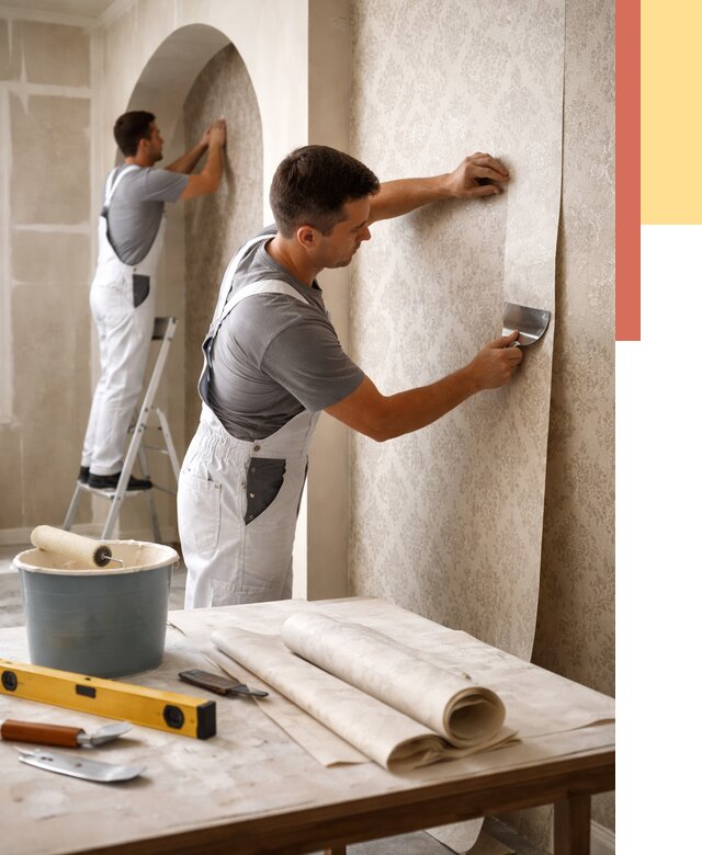 Поклейка обоев на сложные стены в Канске от 3060 руб. под ключ | ОТДЕЛОЧНИК-Кнс