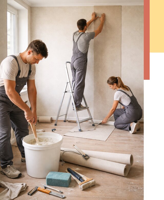 Оклейка стен обоями в Канске от 3825 руб/м2 — быстро и недорого | ОТДЕЛОЧНИК-Кнс