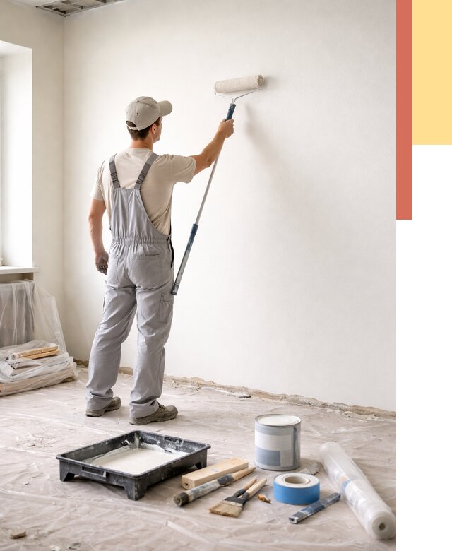 Покраска стен водоэмульсионной краской в Канске от 492 руб. за м² | ОТДЕЛОЧНИК-Кнс