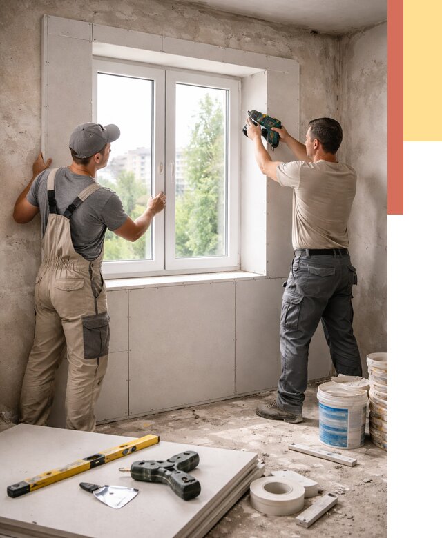 Монтаж откосов из гипсокартона в Канске от 4918 руб. под ключ | ОТДЕЛОЧНИК-Кнс