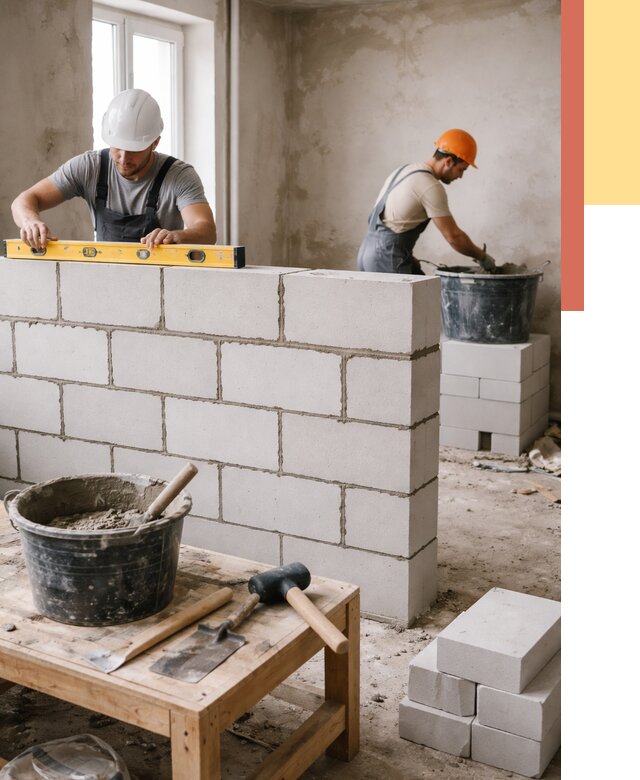 Кладка перегородок из газобетона в Канске от 3497 руб. под ключ | ОТДЕЛОЧНИК-Кнс