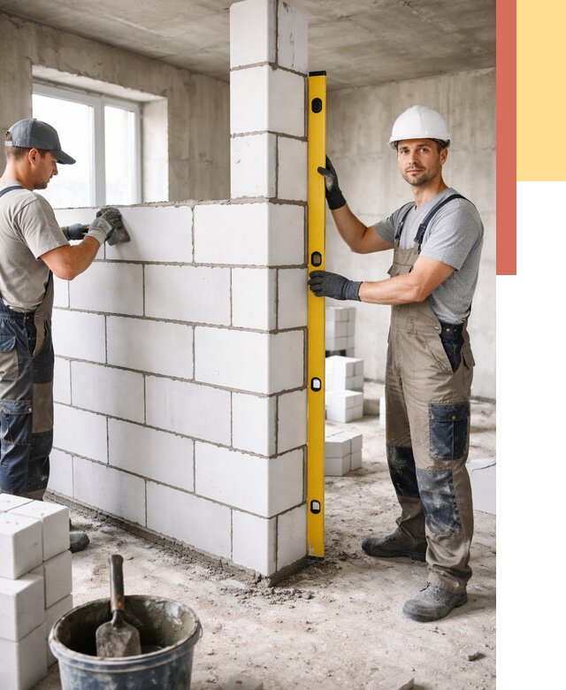 Кладка перегородок из пеноблока в Канске от 1967 руб. под ключ | ОТДЕЛОЧНИК-Кнс