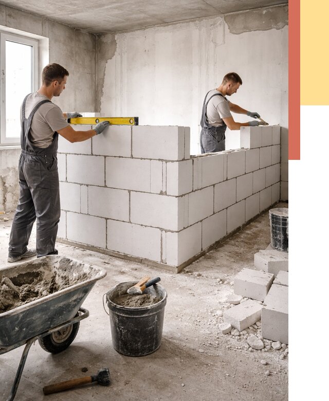 Кладка перегородок из ПГП в Канске от 2732 руб./м2 — монтаж и возведение под ключ | ОТДЕЛОЧНИК-Кнс