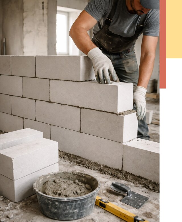 Кладка перегородок из силикатного блока в Канске от 4372 руб. под ключ | ОТДЕЛОЧНИК-Кнс