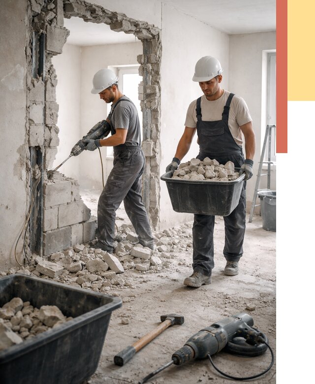 Демонтаж блоковых перегородок в Канске от 4098 руб. — быстро и недорого | ОТДЕЛОЧНИК-Кнс