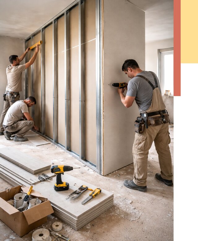 Монтаж однослойной перегородки из гипсокартона в Канске от 710 руб. | ОТДЕЛОЧНИК-Кнс