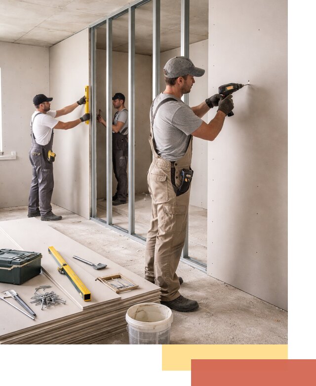 Однослойная перегородка из гипсокартона в Канске под ключ, монтаж и отделка