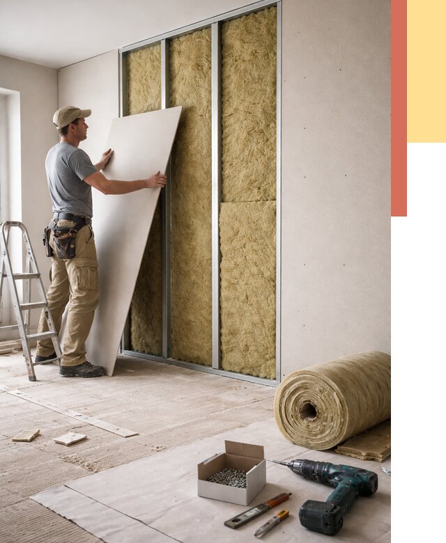 Перегородка из гипсокартона с шумоизоляцией в Канске от 3410 руб. | ОТДЕЛОЧНИК-Кнс