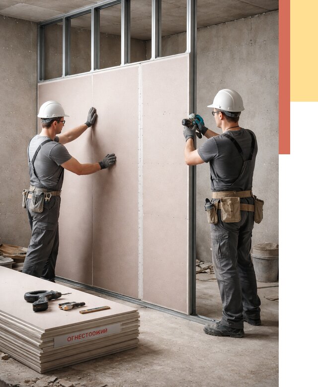 Перегородка из огнестойкого гипсокартона в Канске от 2022 руб. под ключ | ОТДЕЛОЧНИК-Кнс