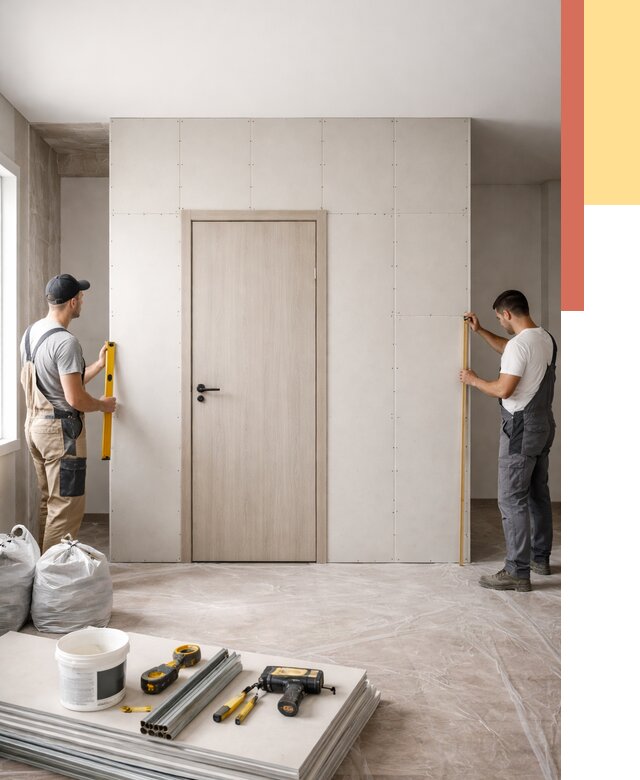 Перегородка из гипсокартона с дверью в Канске от 4918 руб. под ключ | ОТДЕЛОЧНИК-Кнс