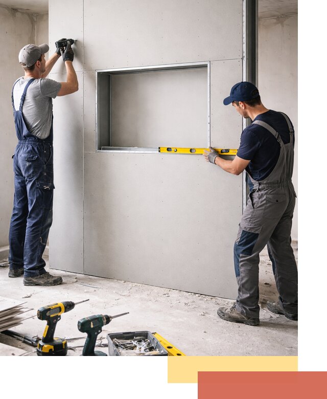 Перегородка из гипсокартона с нишей под декор в Канске