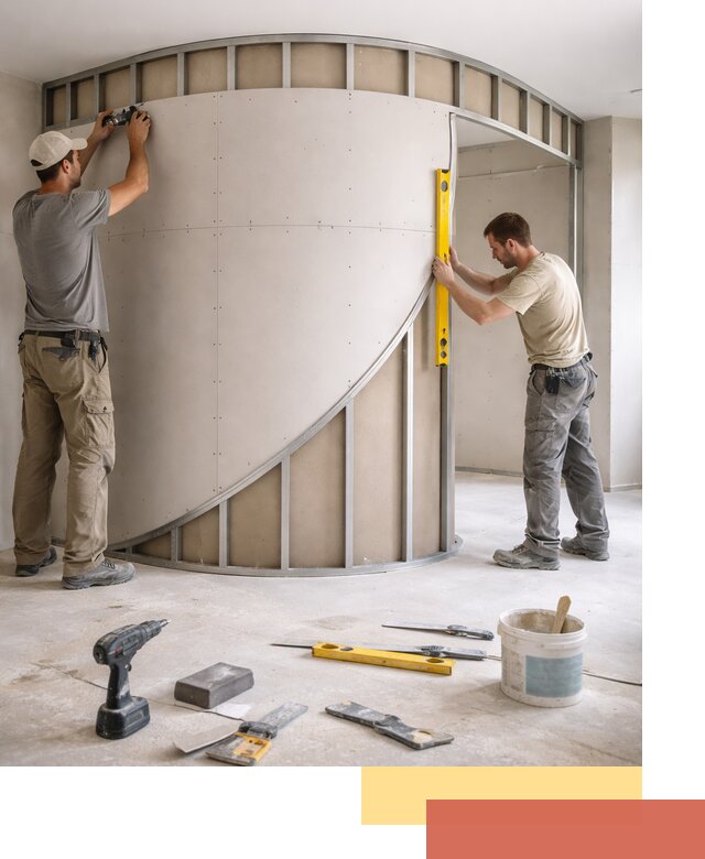 Радиусная перегородка из гипсокартона в Канске под ключ