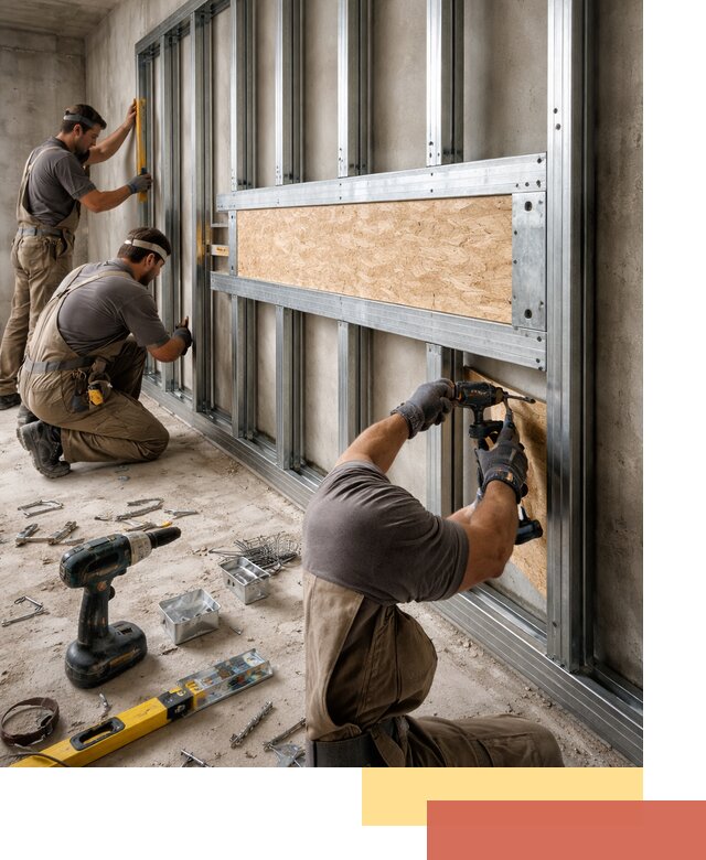 Усиленная перегородка для крепления тяжёлых конструкций в Канске