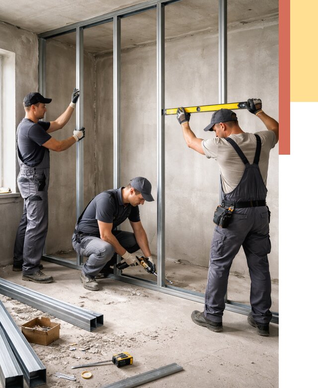 Монтаж каркаса перегородки из профиля в Канске от 820 руб. | ОТДЕЛОЧНИК-Кнс