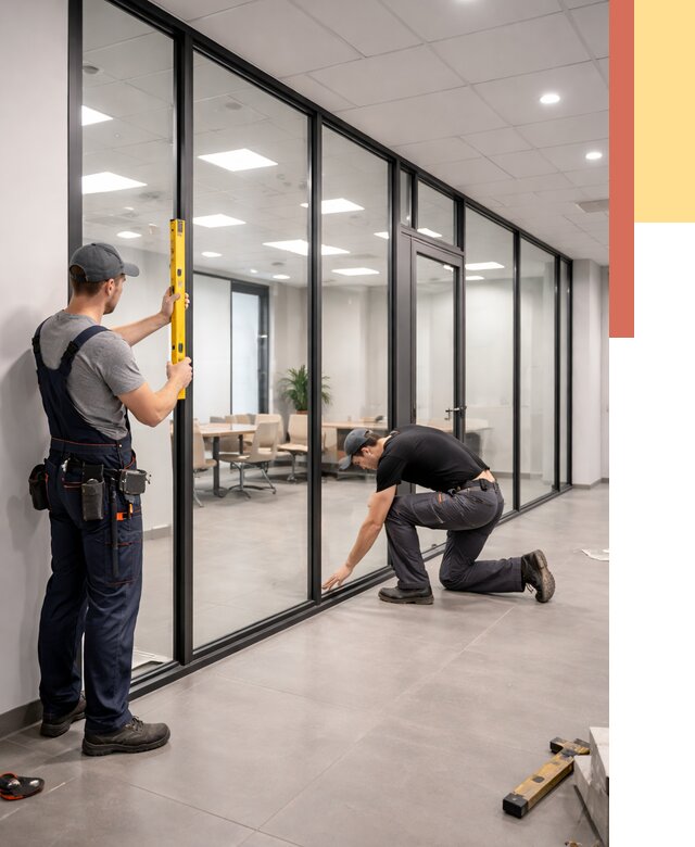 Каркасные стеклянные перегородки в Канске под ключ от 10055 руб. | ОТДЕЛОЧНИК-Кнс