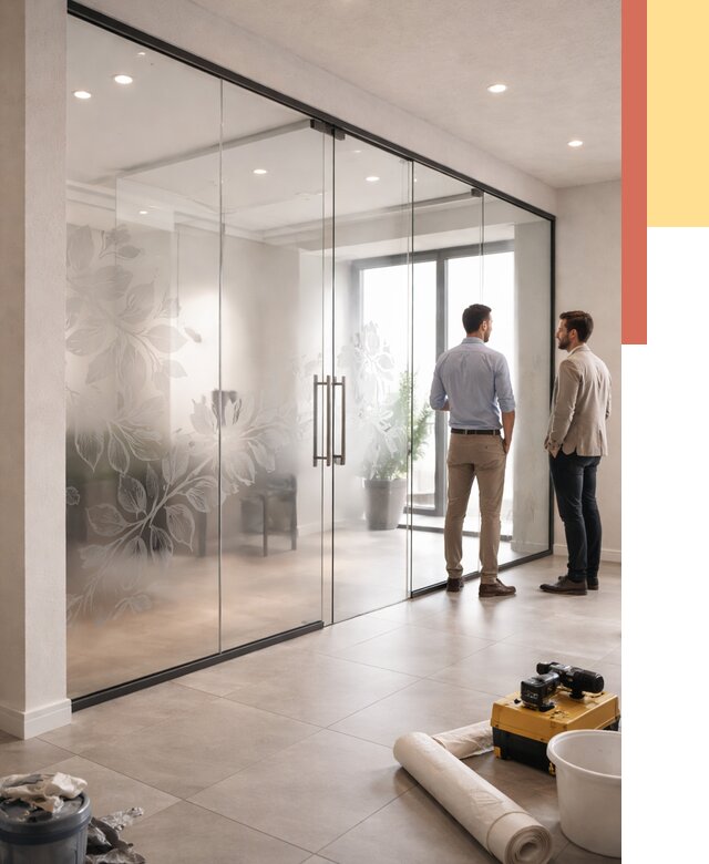 Стеклянные перегородки с рисунком в Канске от 13661 руб. монтаж и нанесение | ОТДЕЛОЧНИК-Кнс