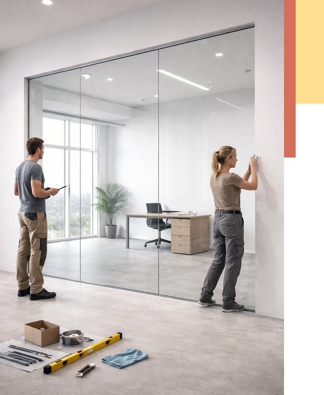 Перегородки из закаленного стекла в Канске от 10383 руб. под ключ | ОТДЕЛОЧНИК-Кнс