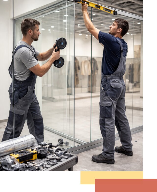 Стеклянные перегородки для магазинов в Канске — монтаж и установка