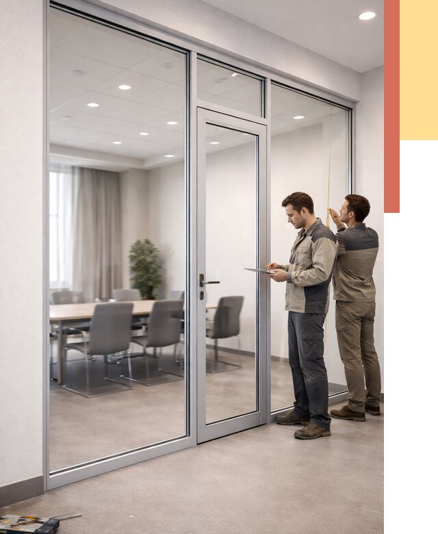 Установка и монтаж алюминиевых перегородок со стеклом в Канске от 8962 руб. | ОТДЕЛОЧНИК-Кнс