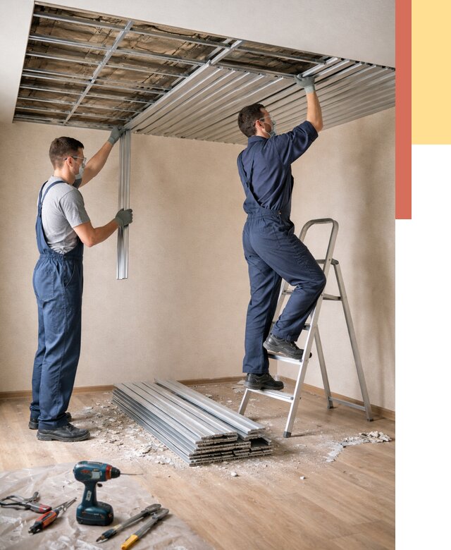 Демонтаж реечного потолка в Канске от 4918 руб. быстро и недорого | ОТДЕЛОЧНИК-Кнс