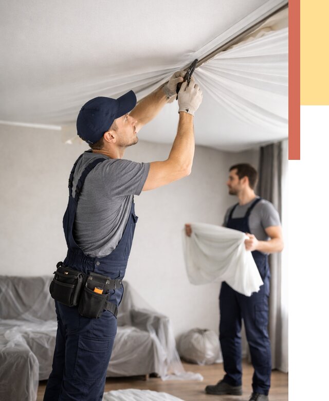 Демонтаж натяжного потолка в Канске от 4918 руб. — снятие и разбор под ключ | ОТДЕЛОЧНИК-Кнс