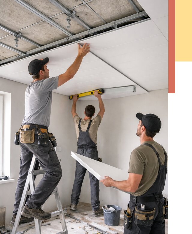 Монтаж потолка из ПВХ панелей в Канске от 3825 руб./м2 — быстро и недорого | ОТДЕЛОЧНИК-Кнс