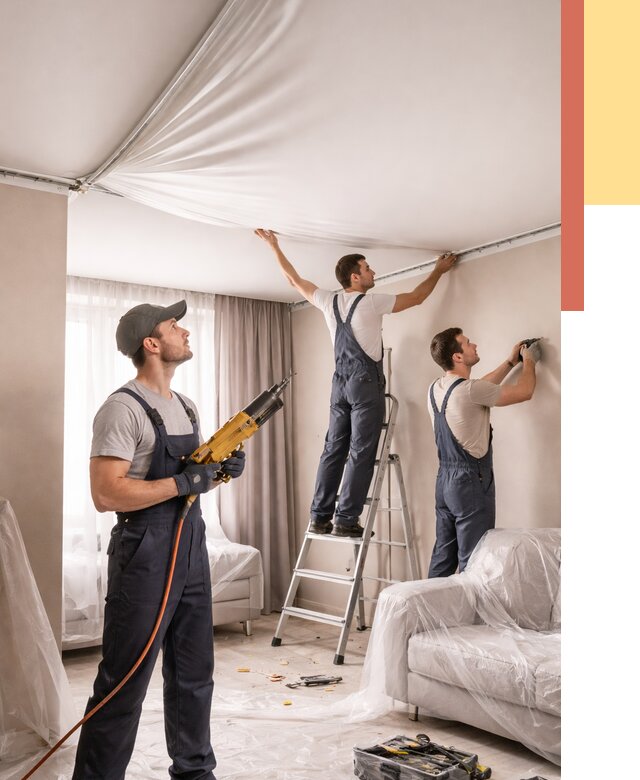 Установка натяжного потолка в Канске от 4918 руб. | Быстро и недорого — ОТДЕЛОЧНИК-Кнс