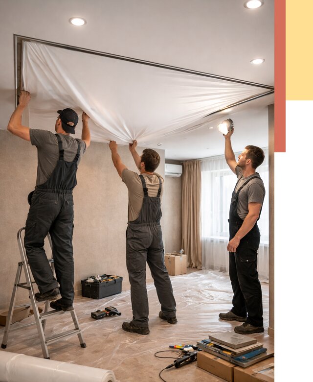 Монтаж ПВХ натяжного потолка в Канске от 3825 руб. под ключ | ОТДЕЛОЧНИК-Кнс