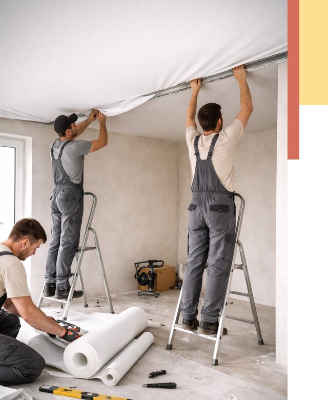 Монтаж тканевого натяжного потолка в Канске от 3825 руб. под ключ | ОТДЕЛОЧНИК-Кнс