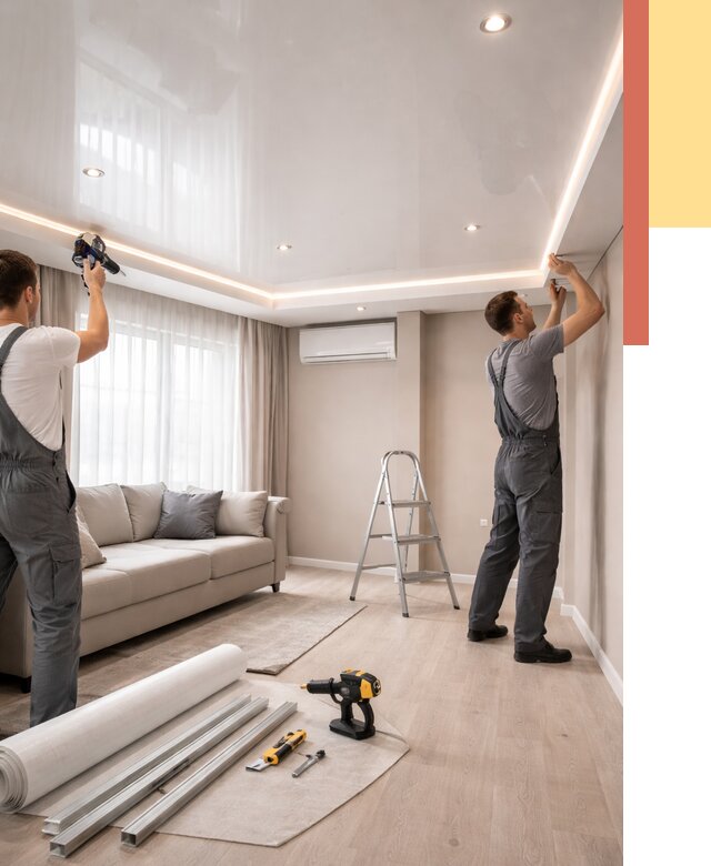 Монтаж глянцевого натяжного потолка в Канске от 820 руб. под ключ | ОТДЕЛОЧНИК-Кнс