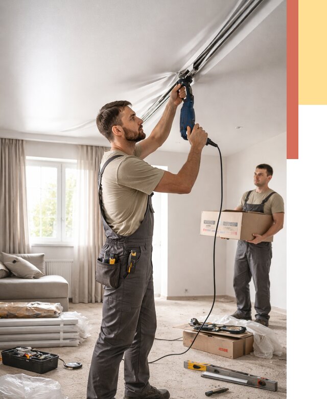 Монтаж сатинового натяжного потолка в Канске от 3825 руб. | Быстро, недорого — ОТДЕЛОЧНИК-Кнс