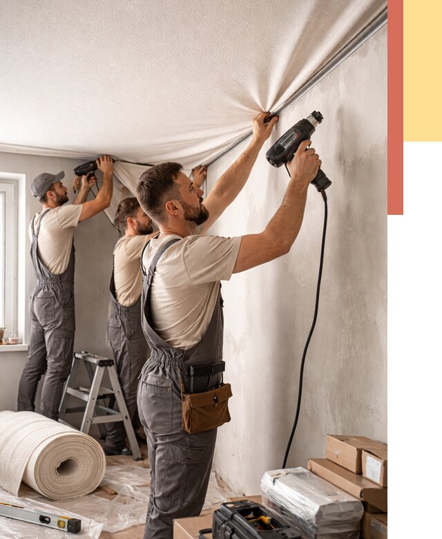 Монтаж фактурного натяжного потолка в Канске от 820 руб. — ОТДЕЛОЧНИК-Кнс