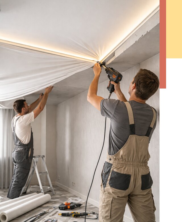 Монтаж натяжного потолка с подсветкой в Канске от 1038 руб. | ОТДЕЛОЧНИК-Кнс