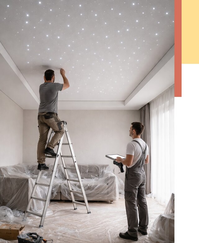 Монтаж натяжного потолка «звездное небо» в Канске от 7104 руб. | ОТДЕЛОЧНИК-Кнс