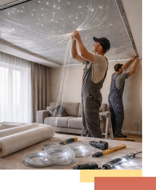 Монтаж натяжного потолка «Звездное небо» в Канске