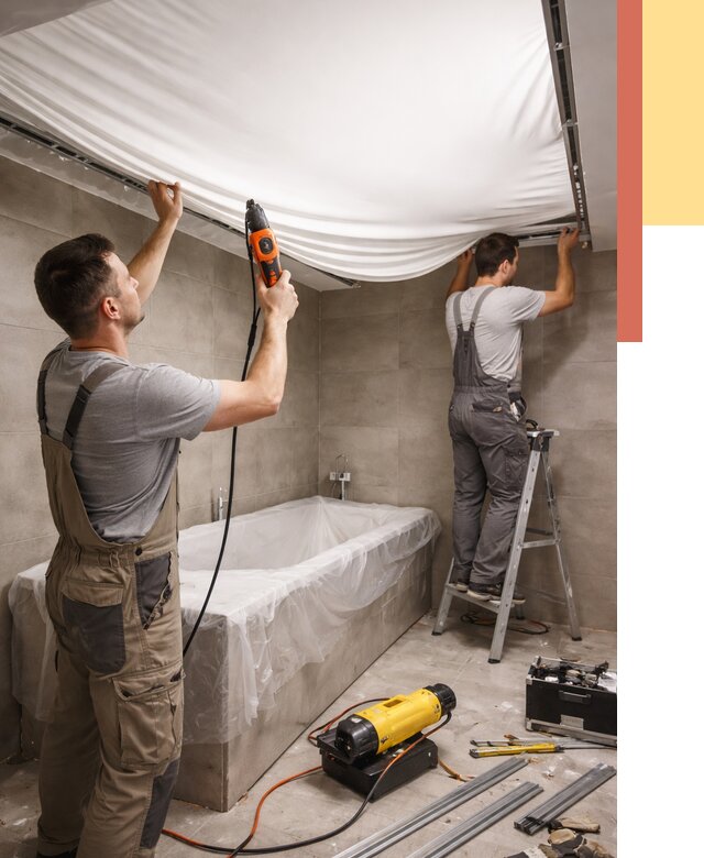 Монтаж натяжного потолка в ванной в Канске от 1311 руб. под ключ | ОТДЕЛОЧНИК-Кнс