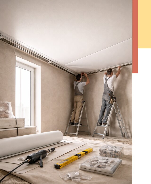 Монтаж натяжного потолка в спальне в Канске от 4153 руб. под ключ | ОТДЕЛОЧНИК-Кнс