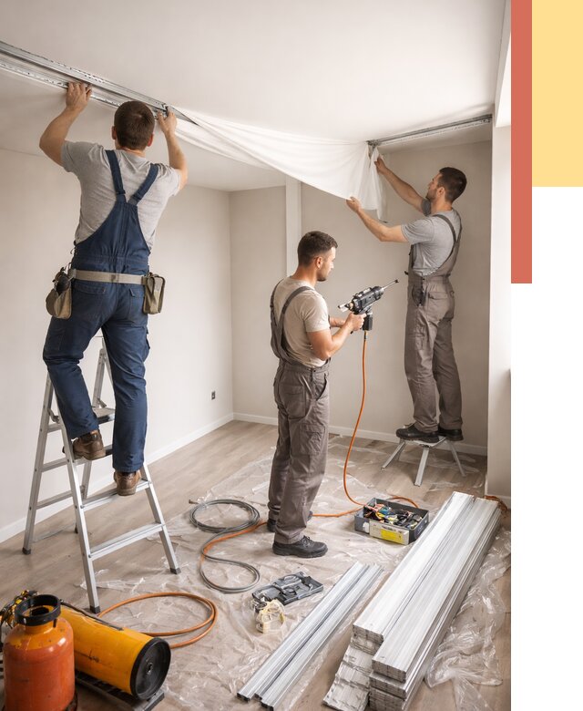 Монтаж натяжного потолка в студии в Канске от 6011 руб. — быстро и недорого | ОТДЕЛОЧНИК-Кнс