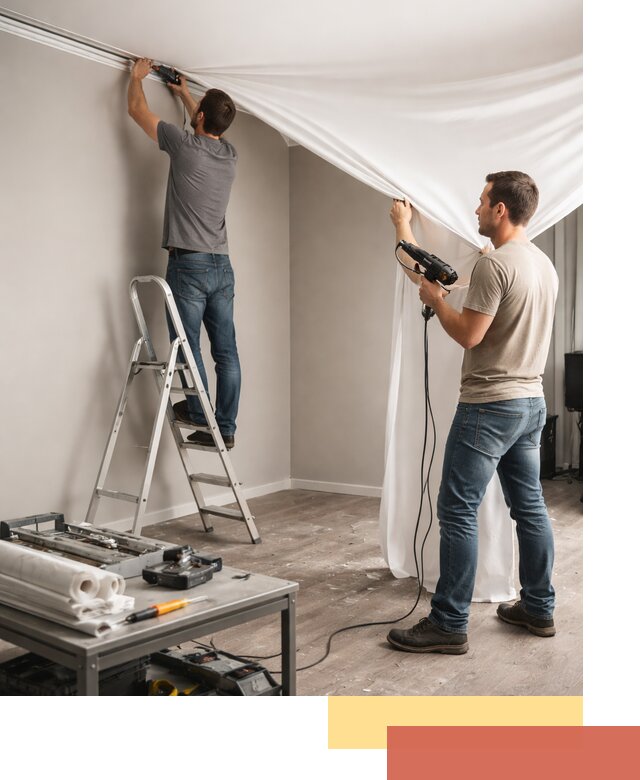 Монтаж натяжного потолка в студии в Канске