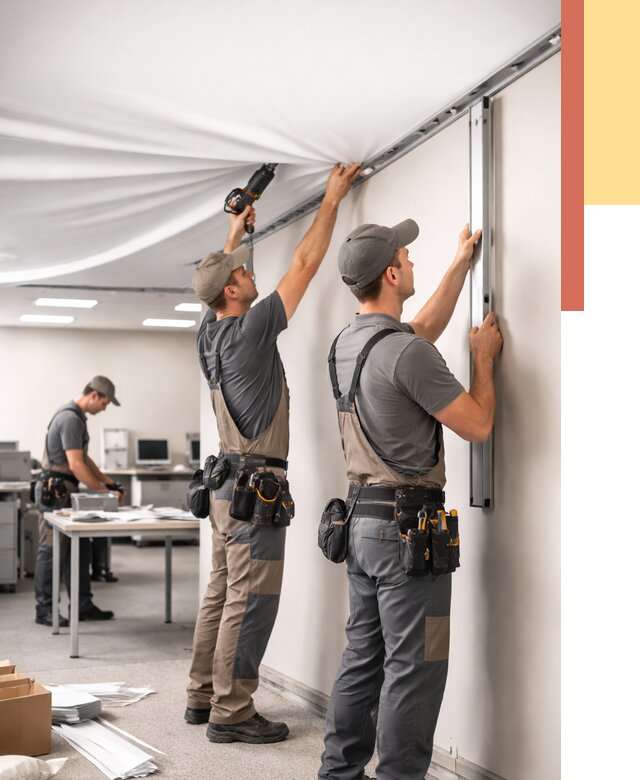 Монтаж натяжного потолка в офисе в Канске от 492 руб/м² — быстро и недорого | ОТДЕЛОЧНИК-Кнс