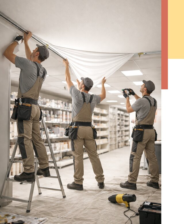 Монтаж натяжного потолка в магазине в Канске от 4918 руб. быстро и недорого | ОТДЕЛОЧНИК-Кнс